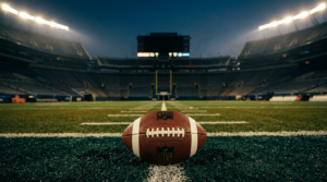 NFL football on the 50-yard line under stadium floodlights before a game, representing arbitrage betting opportunities across US sportsbooks